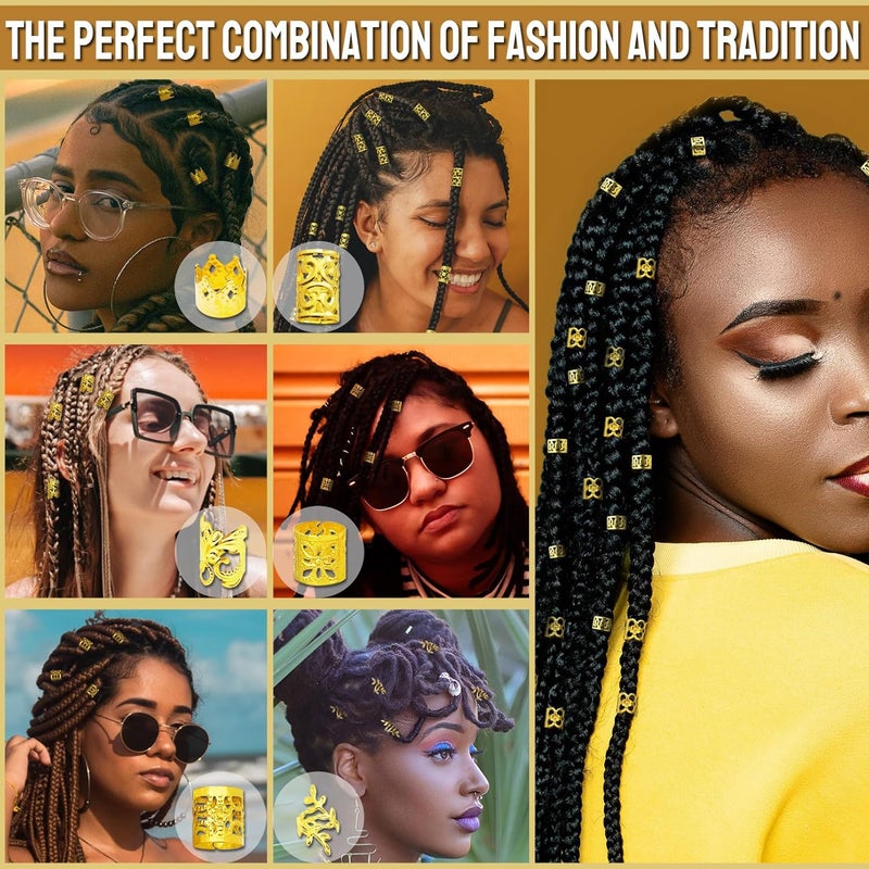 Fscwlmon 260 Pcs Hair Jewelry for Braids,Hair Beads Accessories for Dreadlock,Metal Hair Clips Cuffs Rings,Loc Rave Hair Charm Decorations Adjustable Kits for Men Women Golden - Image 4